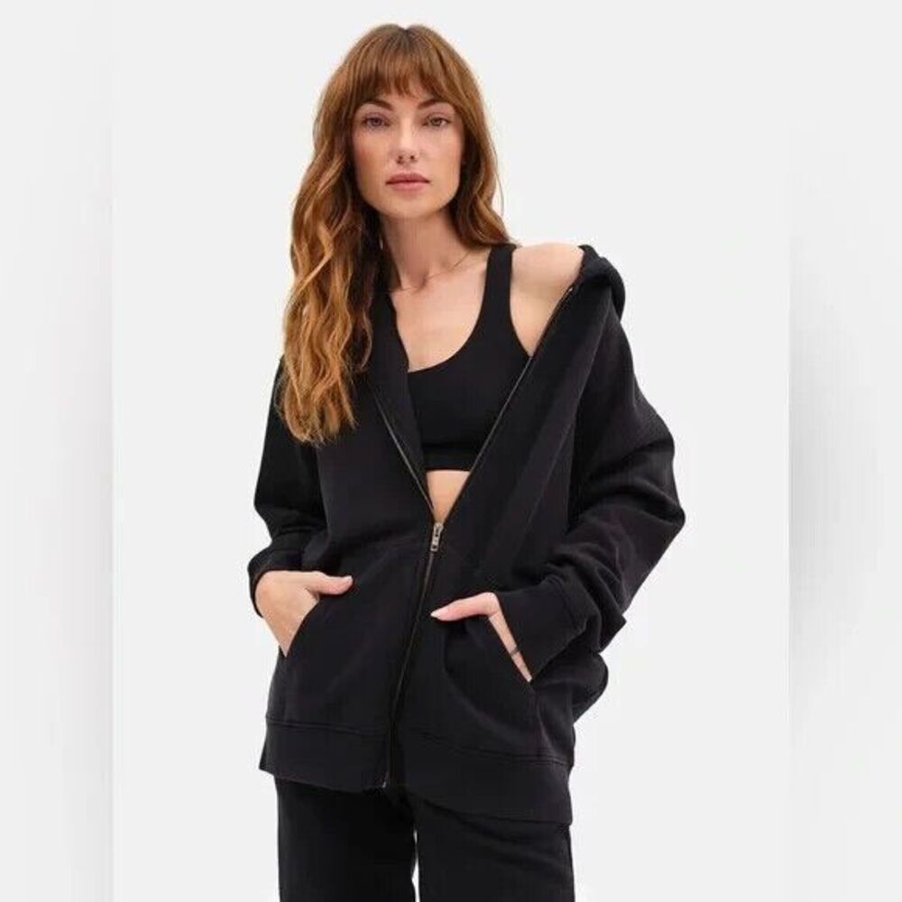 MATE the Label 100% Organic Oversized Cotton Full Zip Hoodie BLACK $148‎